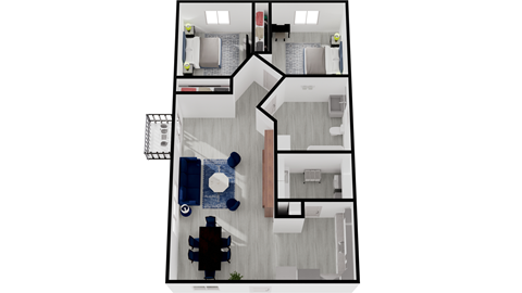 the icon floor plan with bedroom and living room